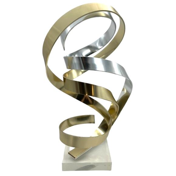 Dan Murphy 1989 Signed Two Tone Aluminum Ribbon Sculpture Lucite Base Abstract - Picture 2 of 14
